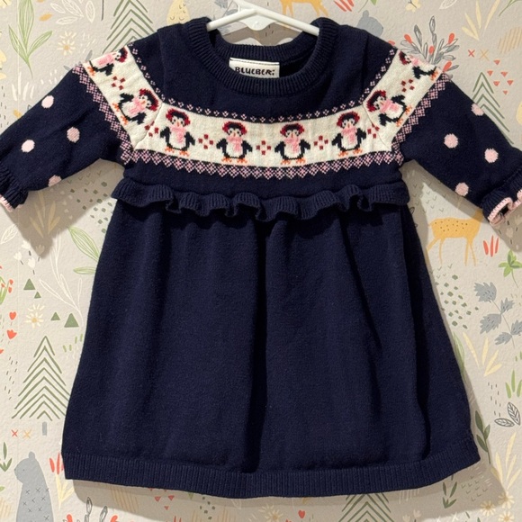 Blueberi Boulevard Penguin Knit Sweater Dress Ruffle Chest and Sleeve 3-6 Months - Picture 11 of 12